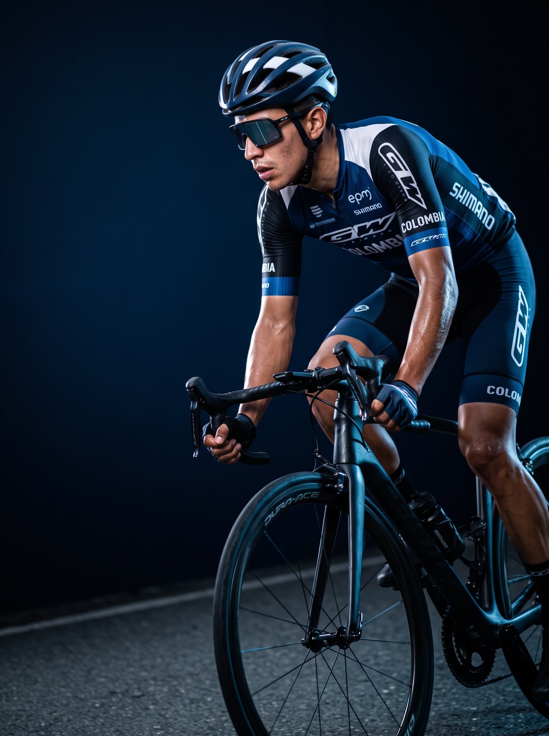 Ciclista colombiano entrenando con gafas y guantes WON Sports